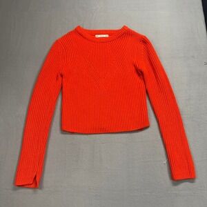 ZARA KNIT‎ Bright Orange Crew Neck Cropped Long Sleeve Sweater